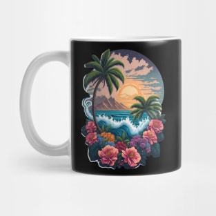 Tropical Paradise Sunset - Vibrant Colors, Palm Trees, and Tranquil Waves Mug